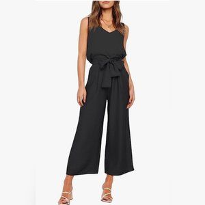 ✨ NWT Black 2 Piece V-Neck Tank & High Waisted Paper Bag Cropped Pants Set | XS